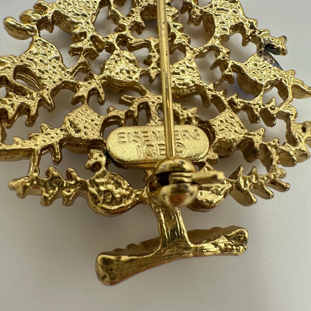 Eisenberg Ice vintage gold tone multicolor rhinestones Christmas tree brooch - Picture 6 of 8